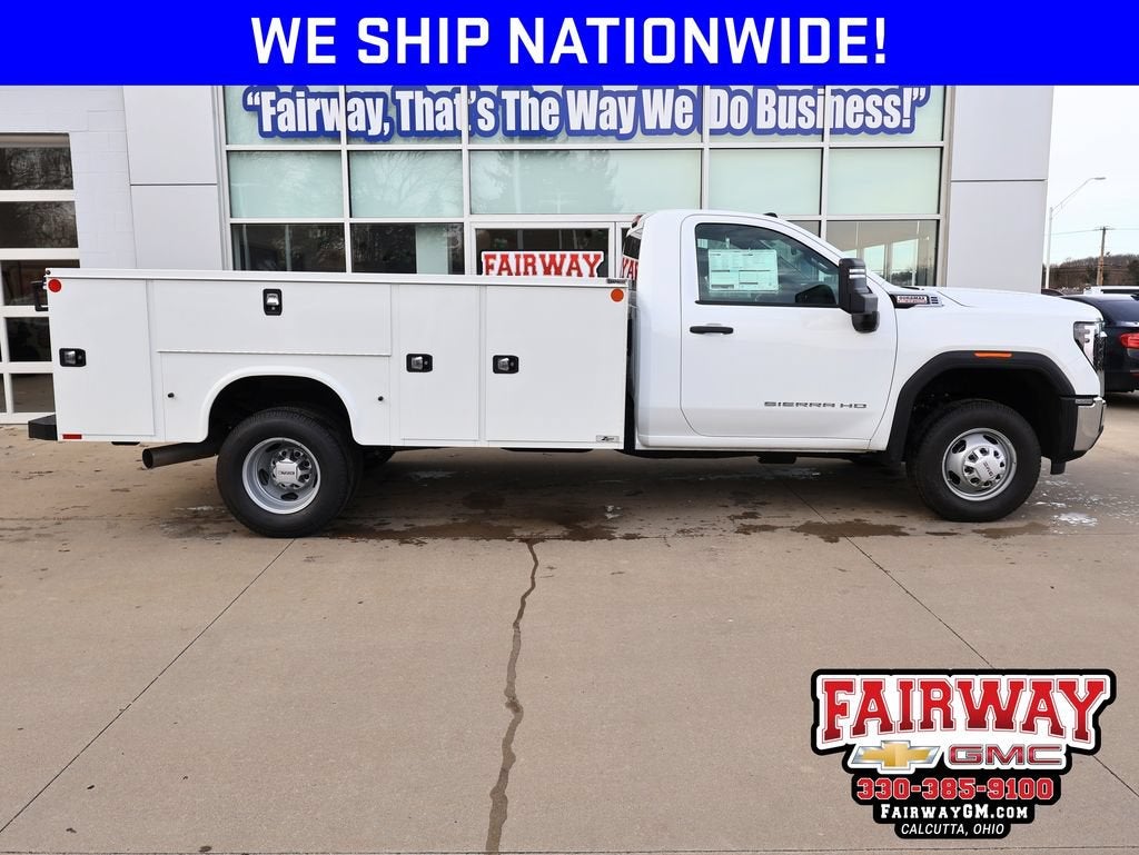 2026 GMC Sierra 3500 HD Chassis Cab Pro in Summit White — front three-quarter view