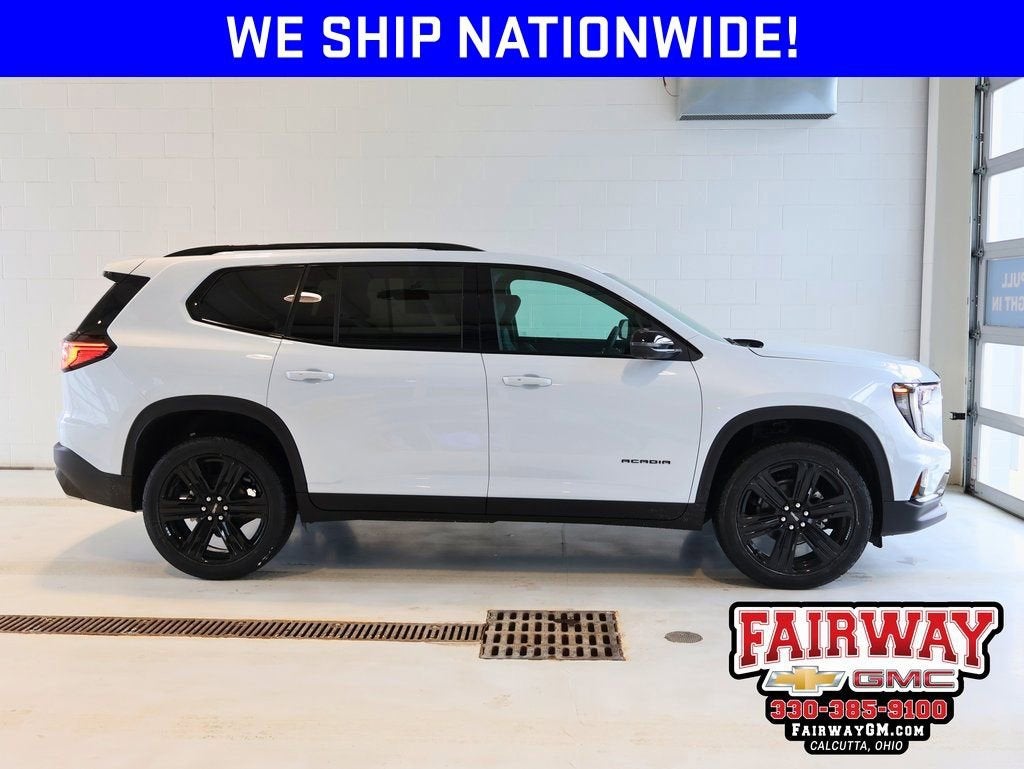 2026 GMC Acadia Elevation in Glacier White Tricoat — front three-quarter view