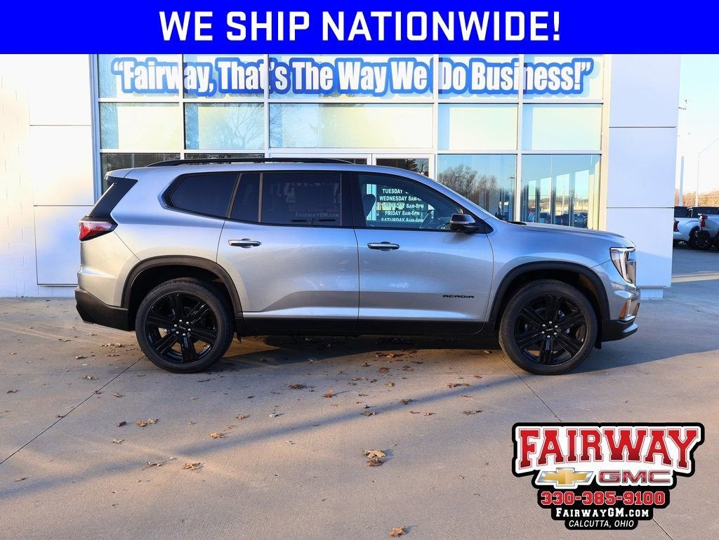 2026 GMC Acadia Elevation in Sterling Metallic — front three-quarter view