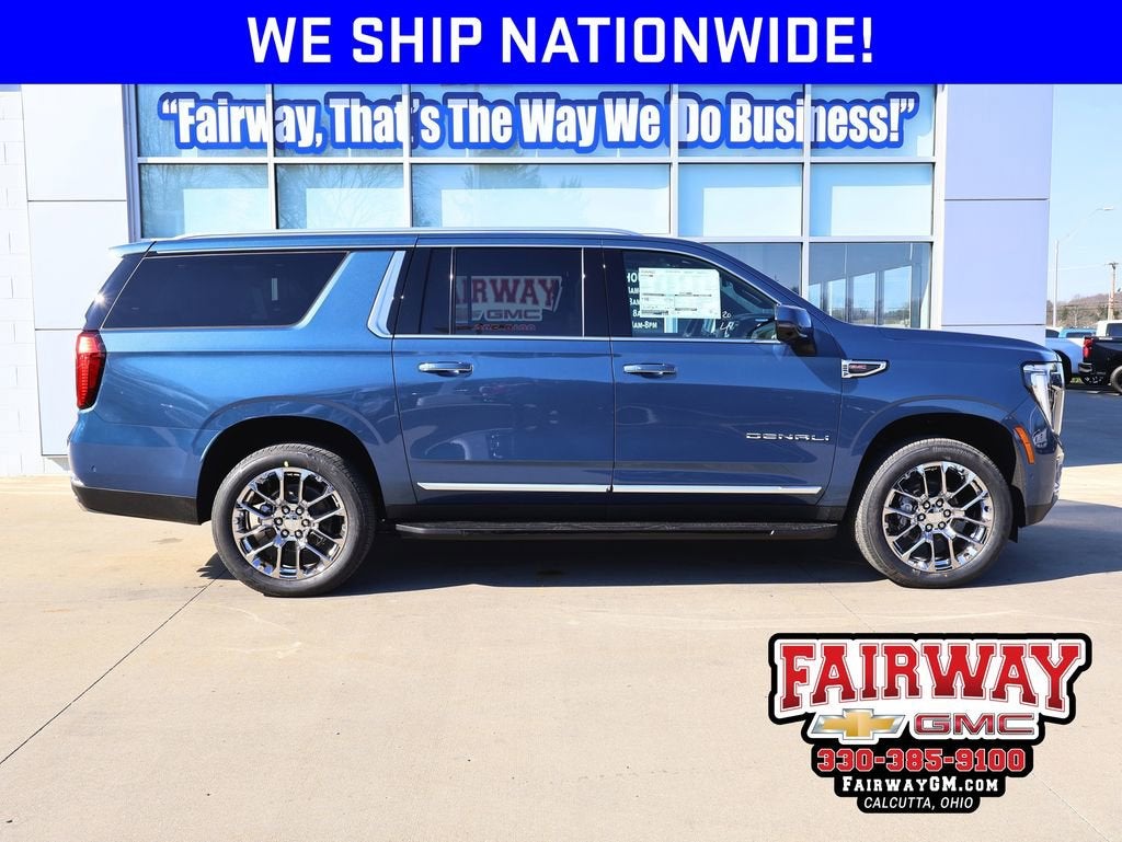 2026 GMC Yukon XL Denali in Downpour Metallic — front three-quarter view