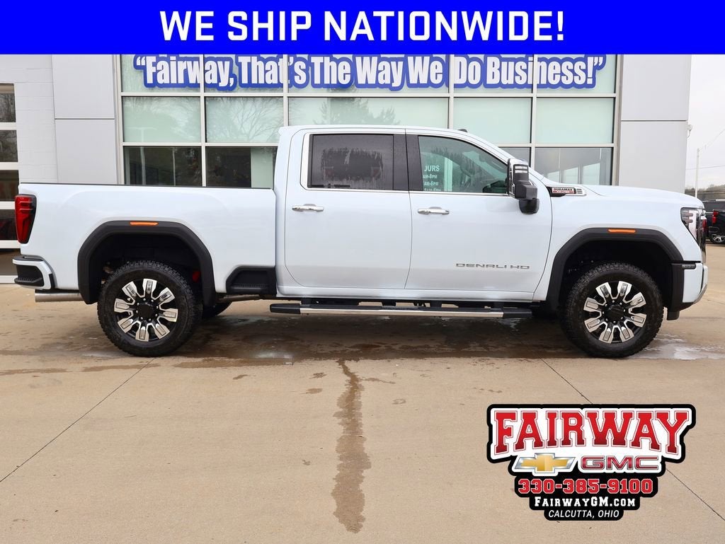 2026 GMC Sierra 2500 HD Denali in Glacier White Tricoat — front three-quarter view