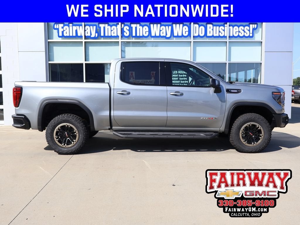 2026 GMC Sierra 1500 AT4X in Sterling Metallic — front three-quarter view